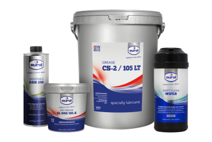 Eurol Specialty high-performance smeervetten: Eurol Grease CS-2/105 LT en Eurol Bio Grease SI-000/101-S.