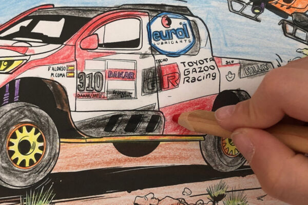 Ingekleurde-kleurplaat-TGR-Fernando-Alonso-Dakar-met-hand-card